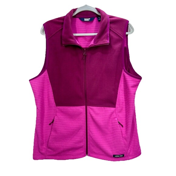 Lands End Grid Fleece Vest Women’s XL Pink Magenta Full Zip Waffle Knit Outdoor - Picture 1 of 9